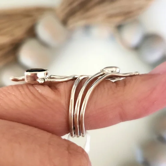 NEW Sterling Silver Double Gemstone Bypass Ring - Picture 4 of 8